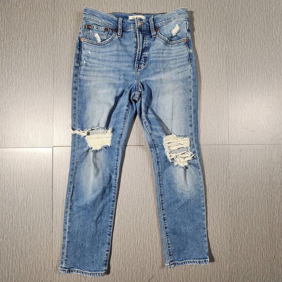 Madewell The Perfect Vintage Jeans Light Blue Wash Size 26p Petite Distressed - Picture 1 of 12
